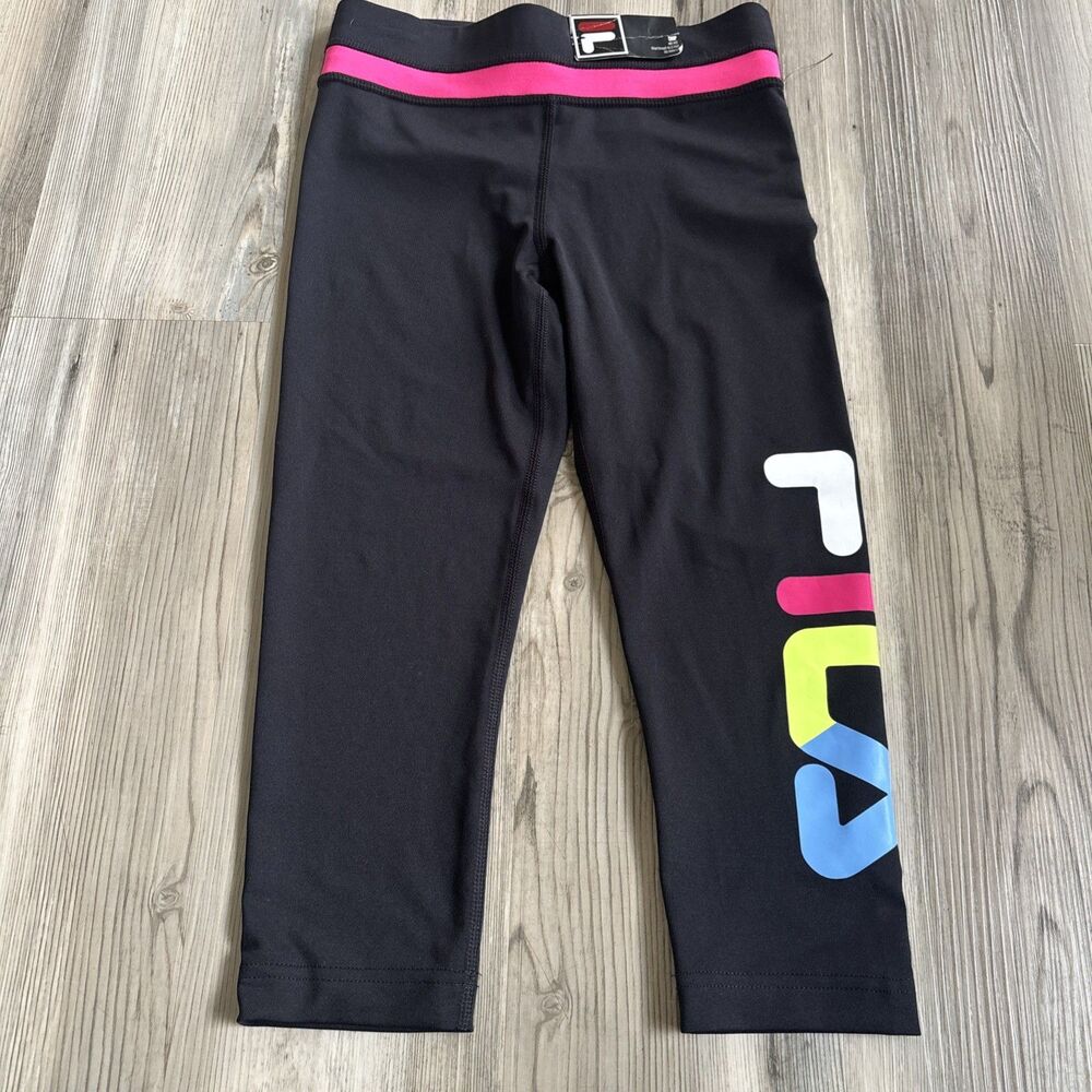 NWT Kids FILA Black Neon Leggings Kids Size 8